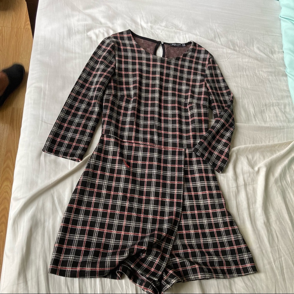 Bershka plaid romper/ dress with skort, size M